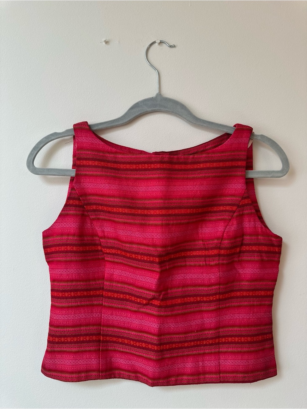 Dani Max Vintage Y2K Bright Pink Striped Sleeveless back button Top
